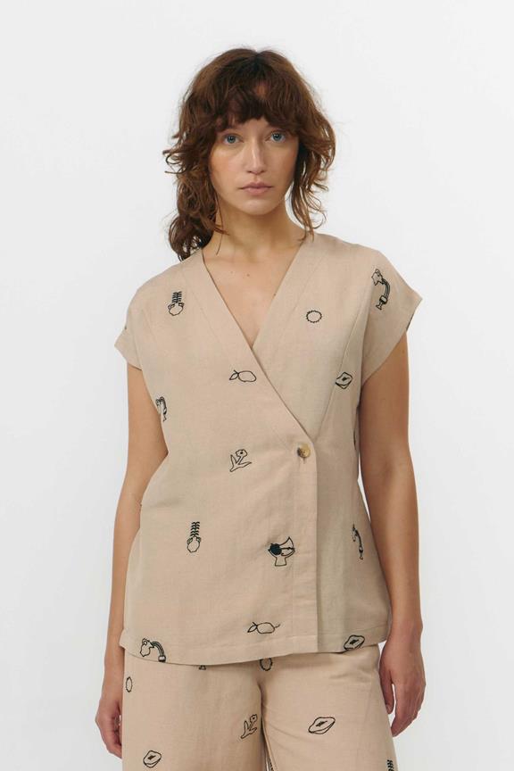 Vest Kiso Met Borduurwerk, Beige