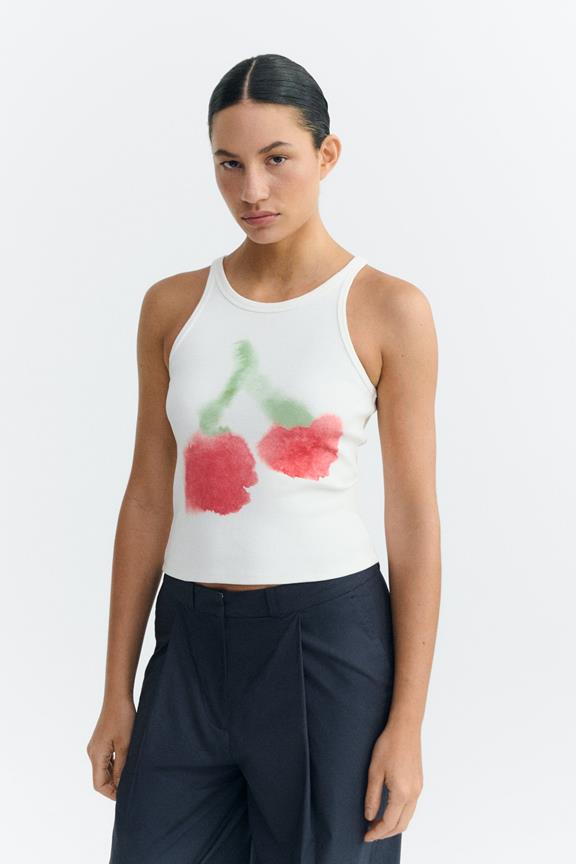 Top Halter Blurry Cherry Harriet White