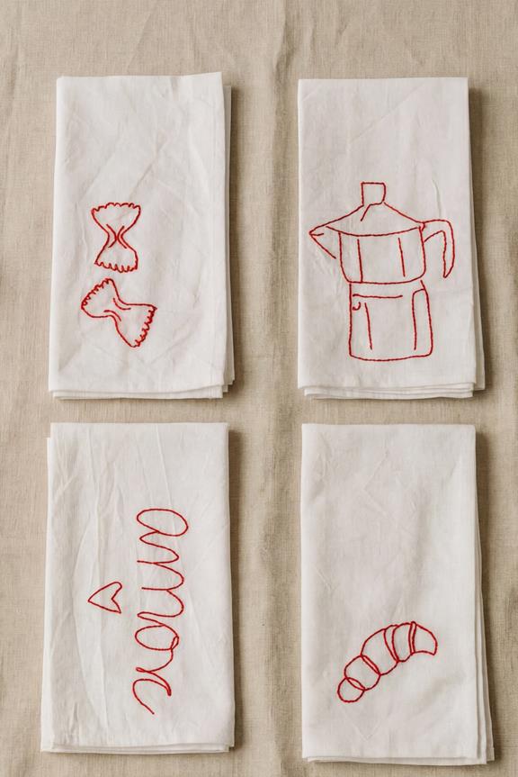 Multipack 4x Tischservietten Italien Bestickt Weiß