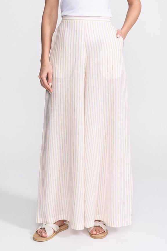 Palazzo Broek Van Linnen In Roze Met Gouden Strepen