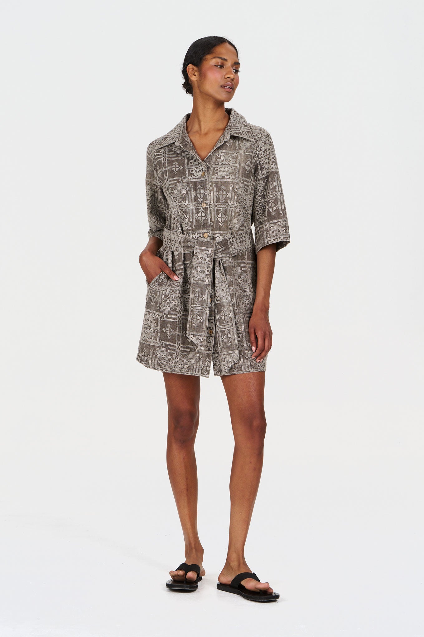 Dress Romy Mushroom Cross Stitch Beige