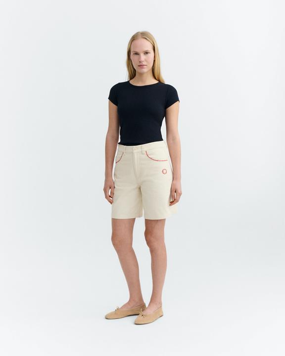 Thinking MU Shorts Luisa Hand Embroidered Trim Cream