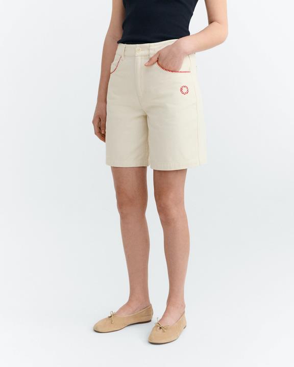 Thinking MU Shorts Luisa Hand Embroidered Trim Cream