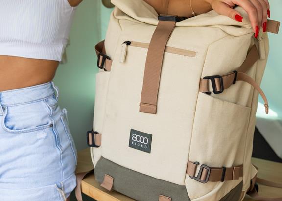8000kicks Rugzak Nomad Rolltop Beige/Groen