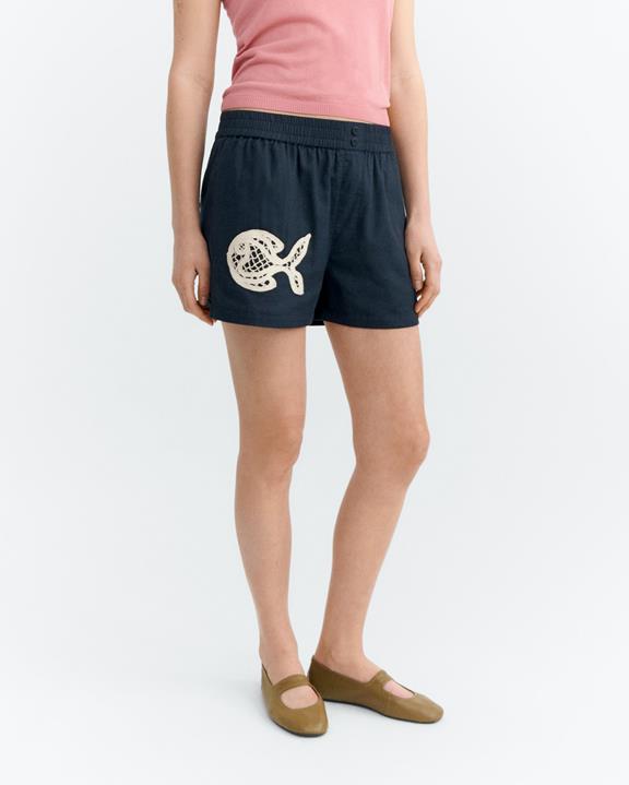 Thinking MU Shorts Handbestickte Geraldine Navy