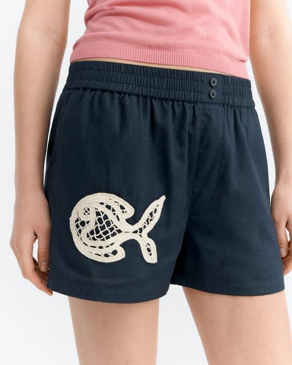 Thinking MU Shorts Handbestickte Geraldine Navy