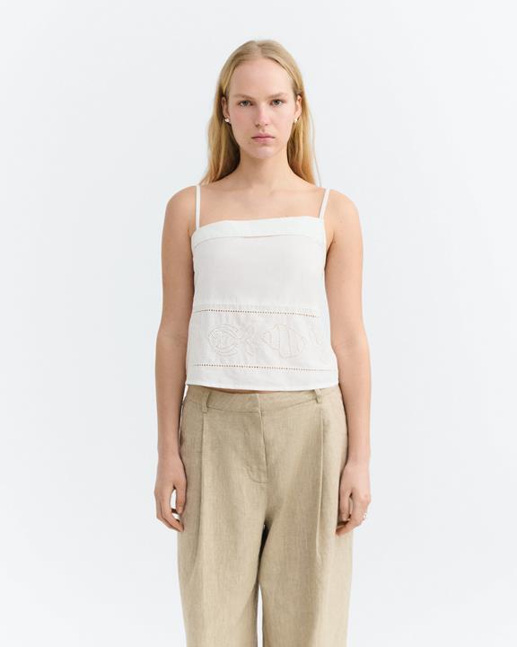 Thinking MU Top Raida Embroidered White