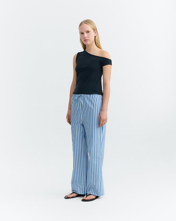 Thinking MU Broek Brigitte Relaxed Gestreept Blauw