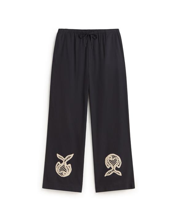 Thinking MU Hose Brigitte Handbestickt Entspannt Navy