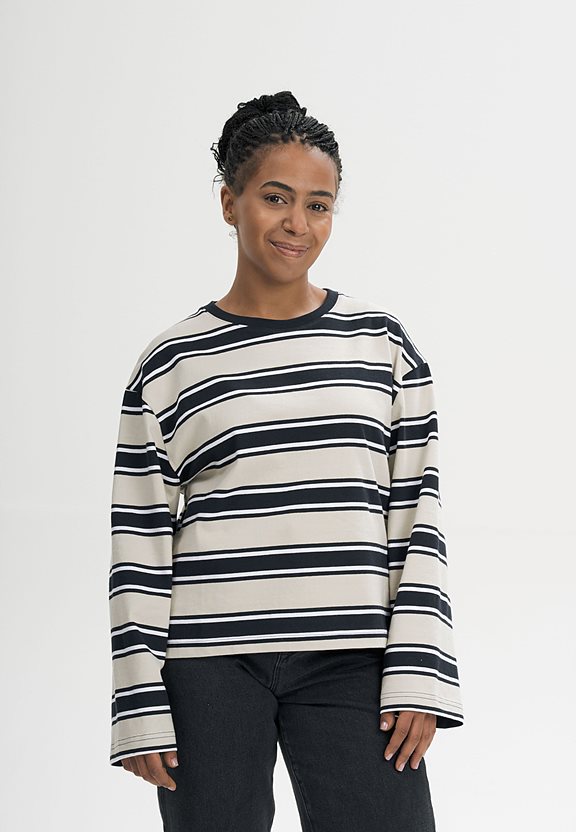 Sangeetha Longsleeve Met Strepen In Marineblauw/Berkenhout